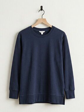 Daily Ritual Navy Blue French Terry Tunic Pullover Size M Split Hem Soft Cozy